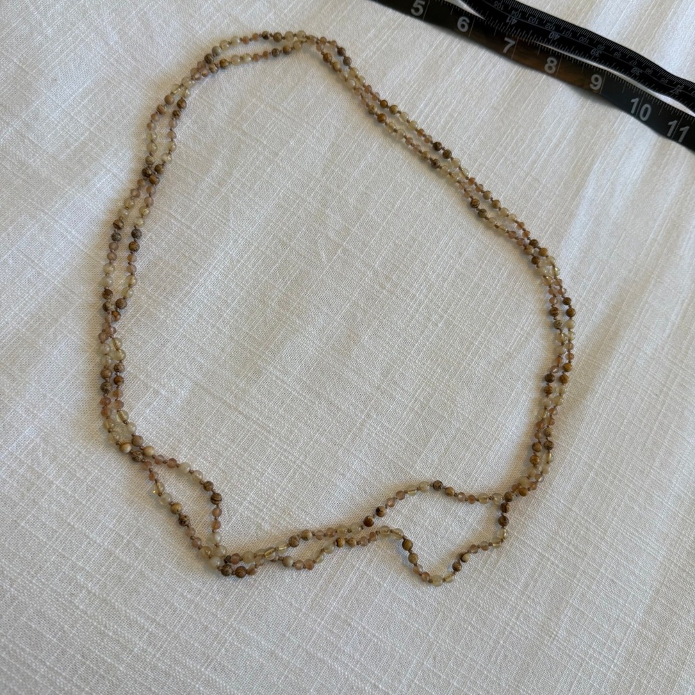 Jasper and Agate Hand‎ Knotted Long Beaded Strand Necklace Earth Tones 52 Inch